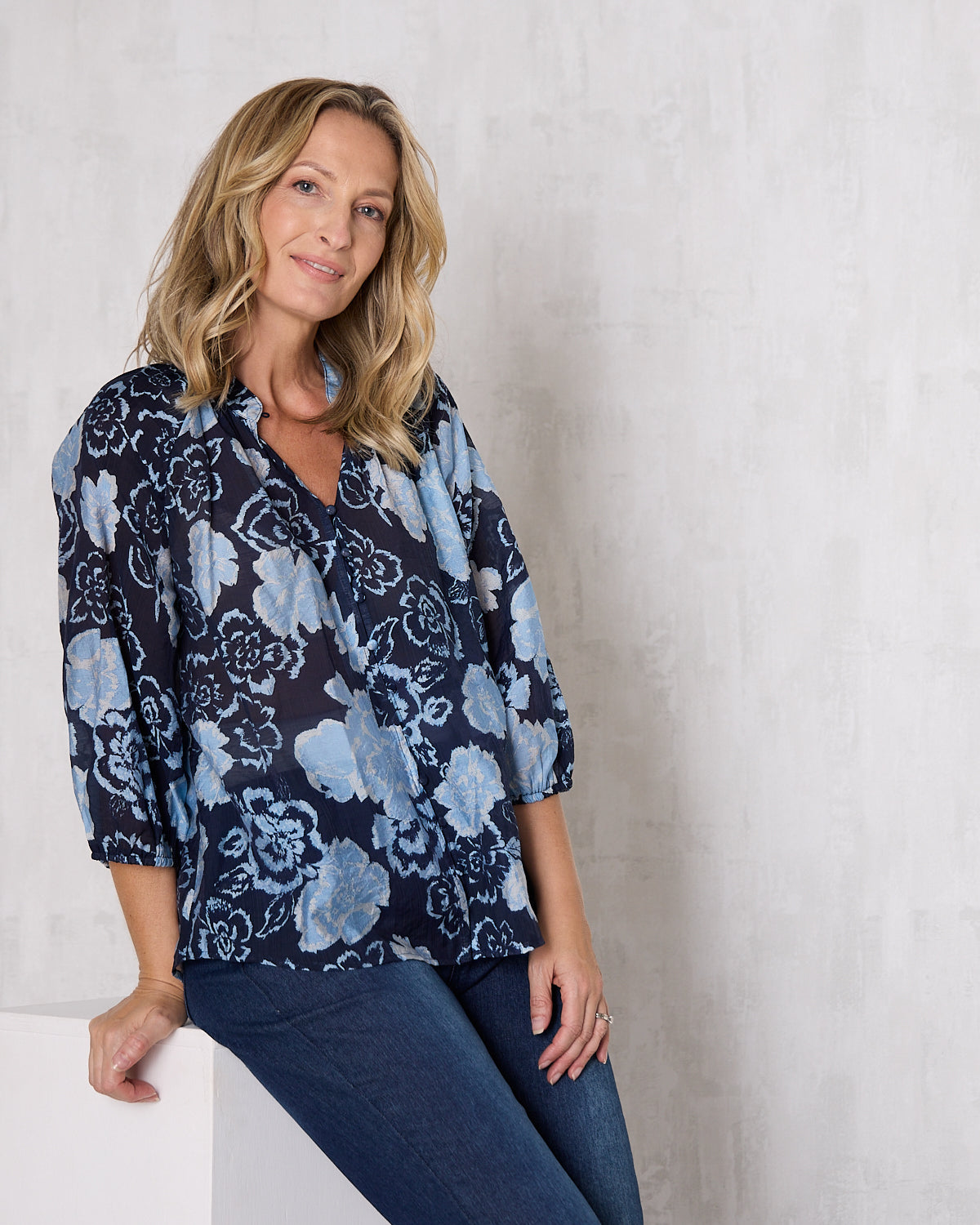 Elina Blouse - Navy Floral