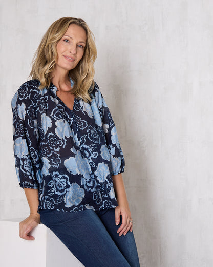 Elina Blouse - Navy Floral