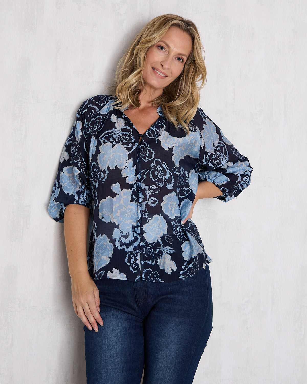 Elina Blouse - Navy Floral