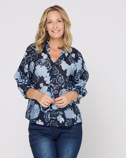 Elina Blouse - Navy Floral