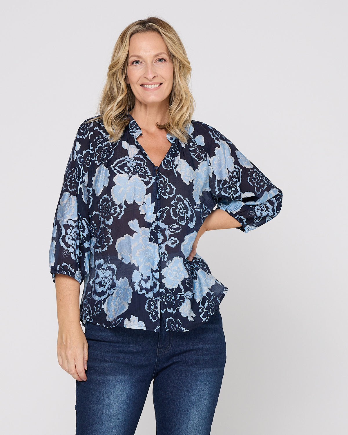 Elina Blouse - Navy Floral