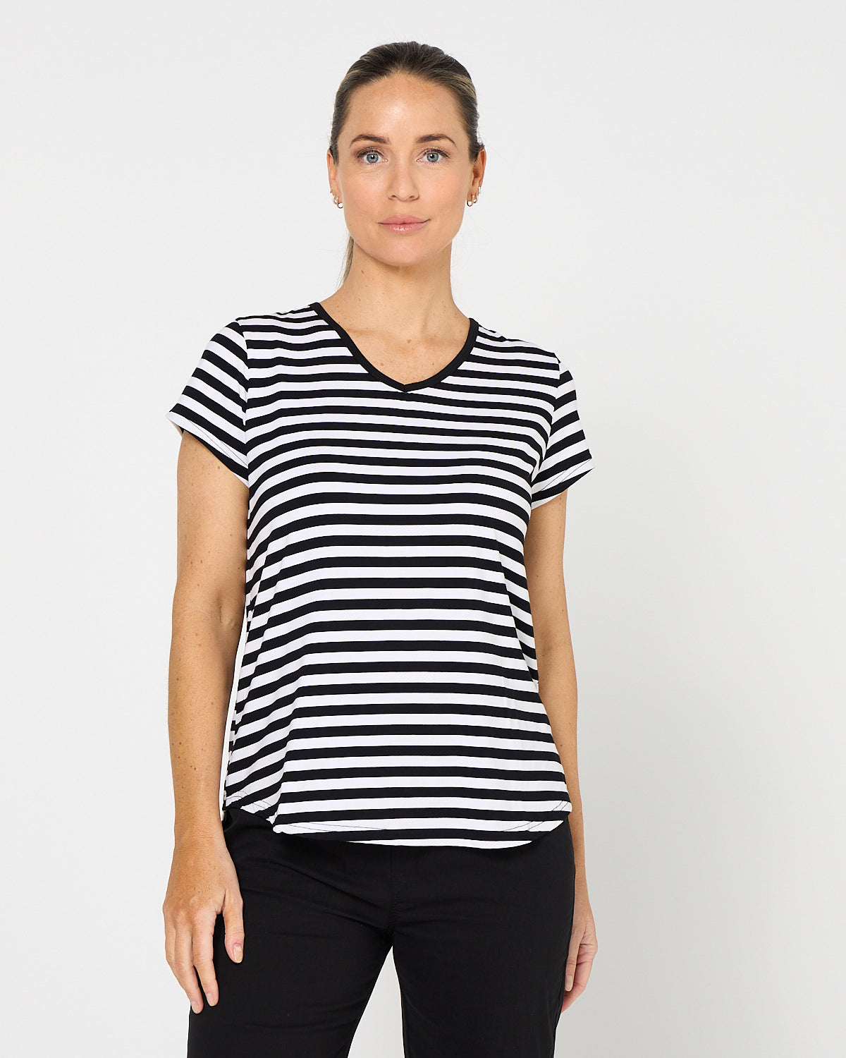 Alison Bamboo Tee - Black/White Stripe