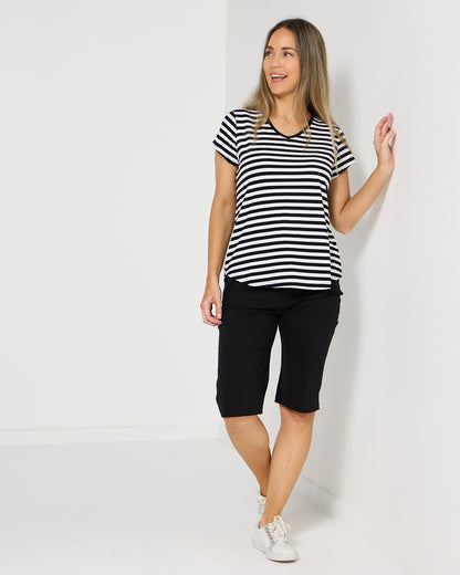 Alison Bamboo Tee - Black/White Stripe