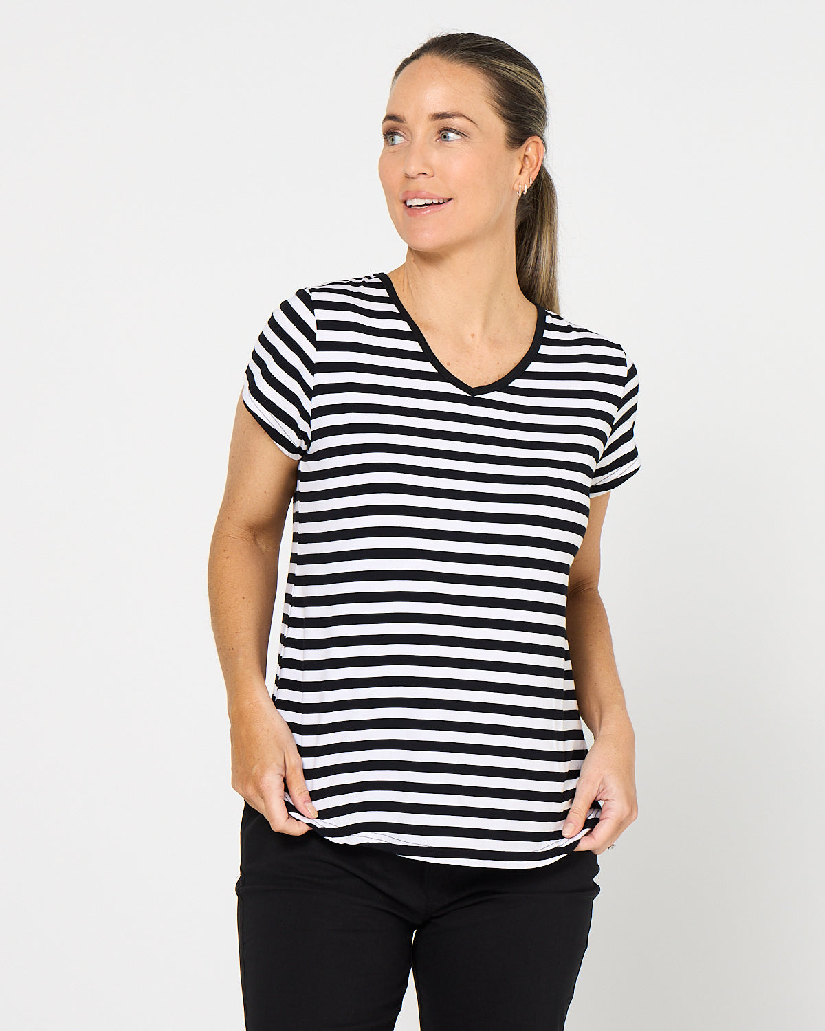 Alison Bamboo Tee - Black/White Stripe