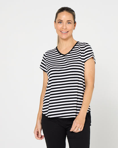 Alison Bamboo Tee - Black/White Stripe