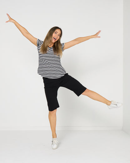 Alison Bamboo Tee - Black/White Stripe