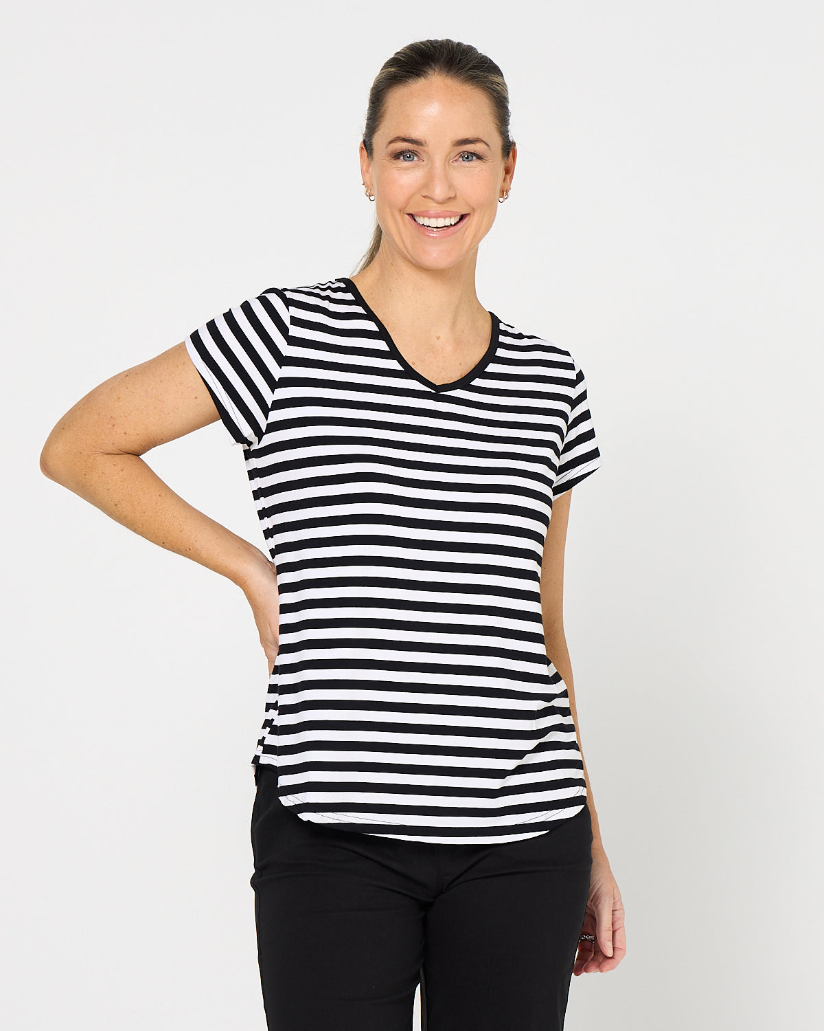 Alison Bamboo Tee - Black/White Stripe