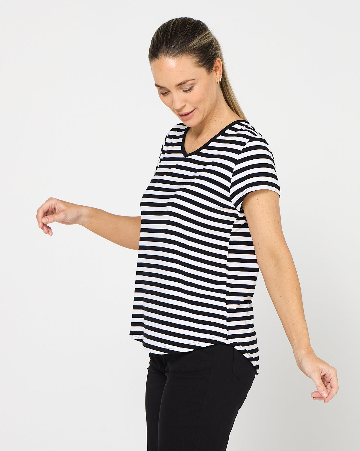 Alison Bamboo Tee - Black/White Stripe
