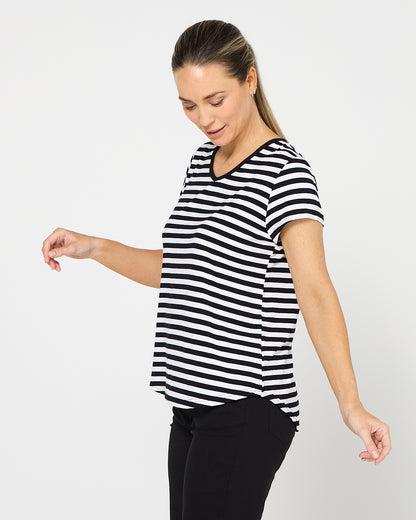 Alison Bamboo Tee - Black/White Stripe