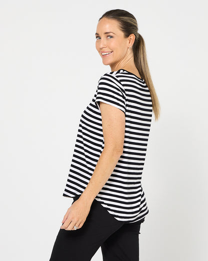 Alison Bamboo Tee - Black/White Stripe