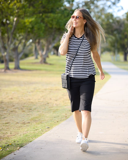 Alison Bamboo Tee - Black/White Stripe