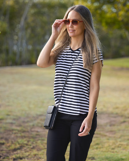 Alison Bamboo Tee - Black/White Stripe