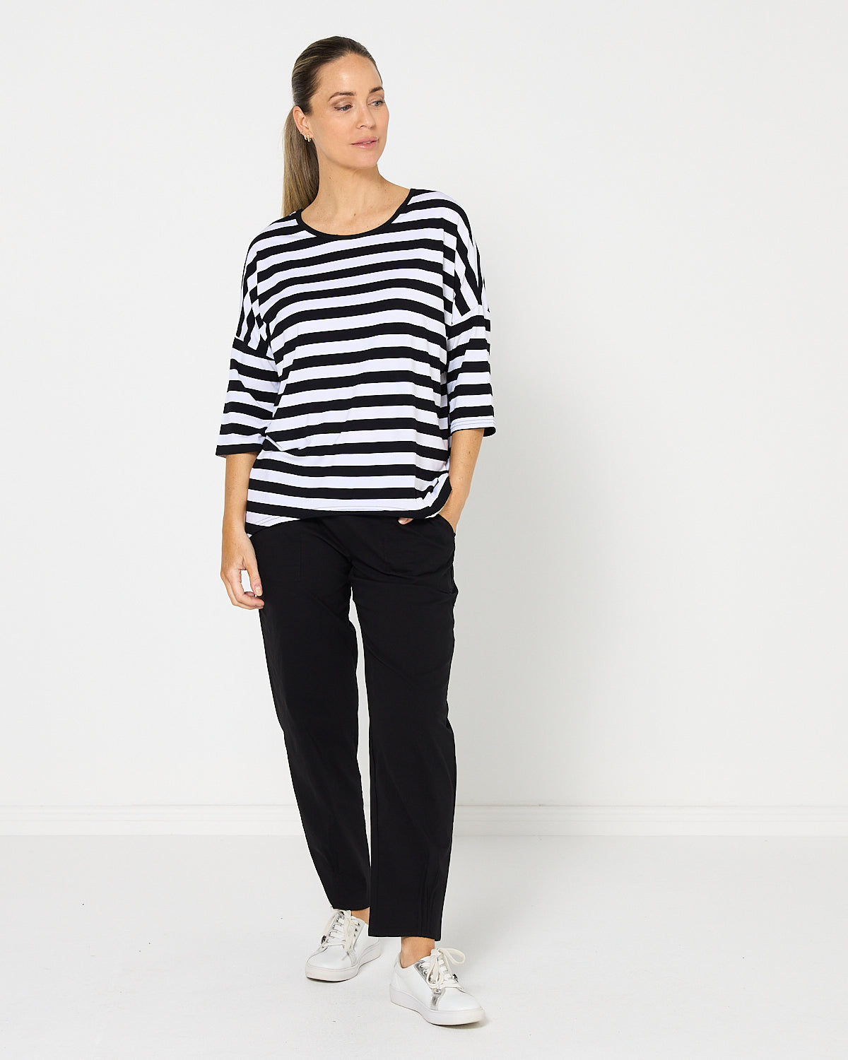 Montmartre Bamboo Top - Black White Wide Stripe