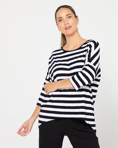 Montmartre Bamboo Top - Black White Wide Stripe
