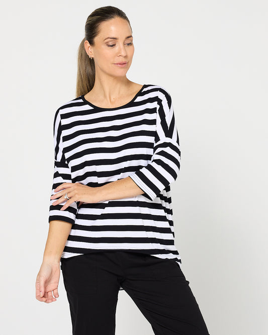 Montmartre Bamboo Top - Black White Wide Stripe