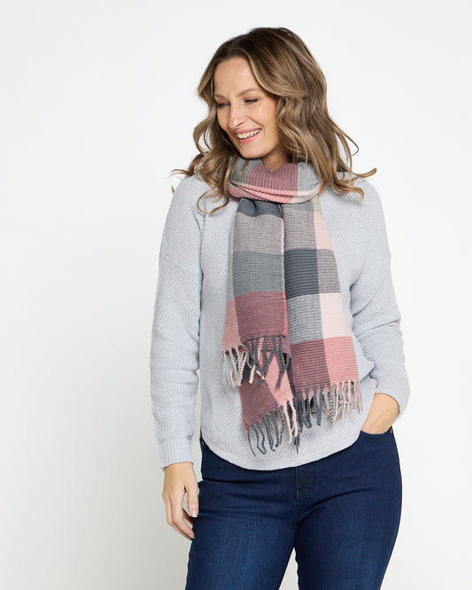 Florence Check Scarf – Blush/Grey