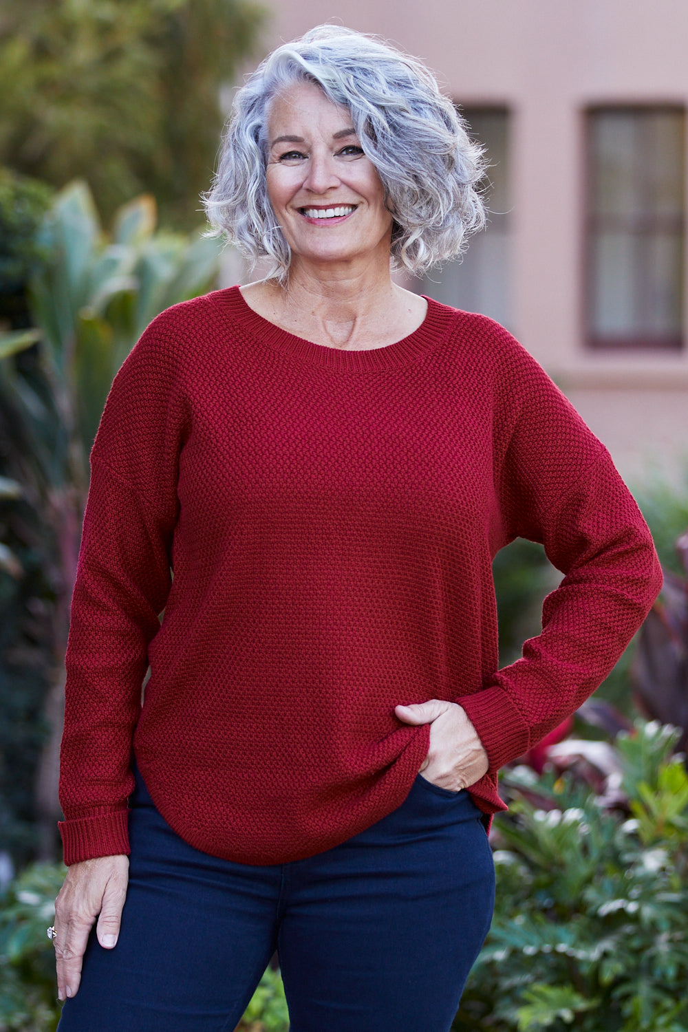 Brenda Waffle Knit - Burgundy