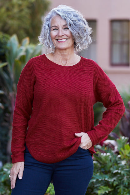 Brenda Waffle Knit - Burgundy