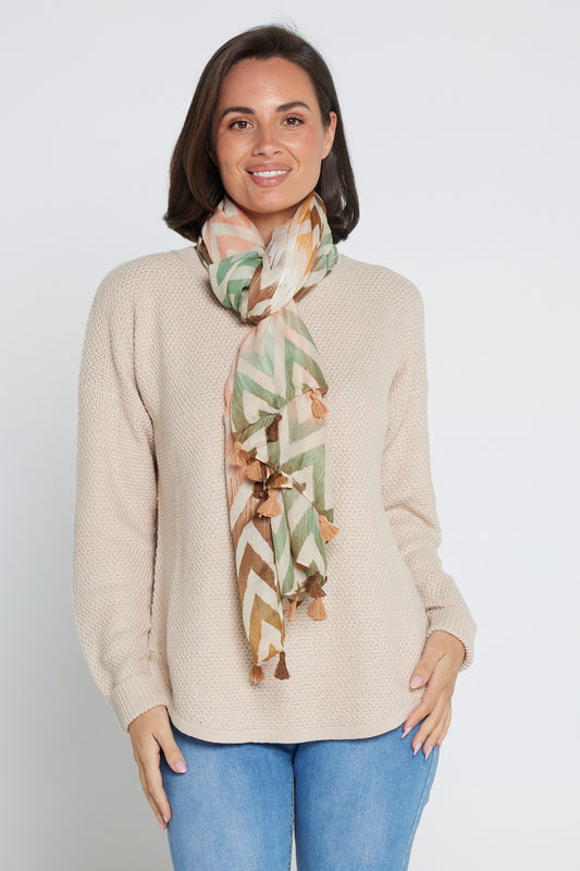 Everly Scarf - Green/Brown/Peach