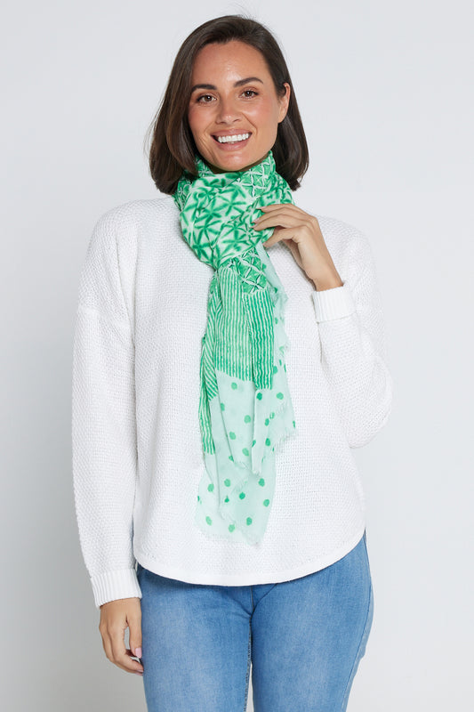 Evannah Scarf - Green Spot/Stripe