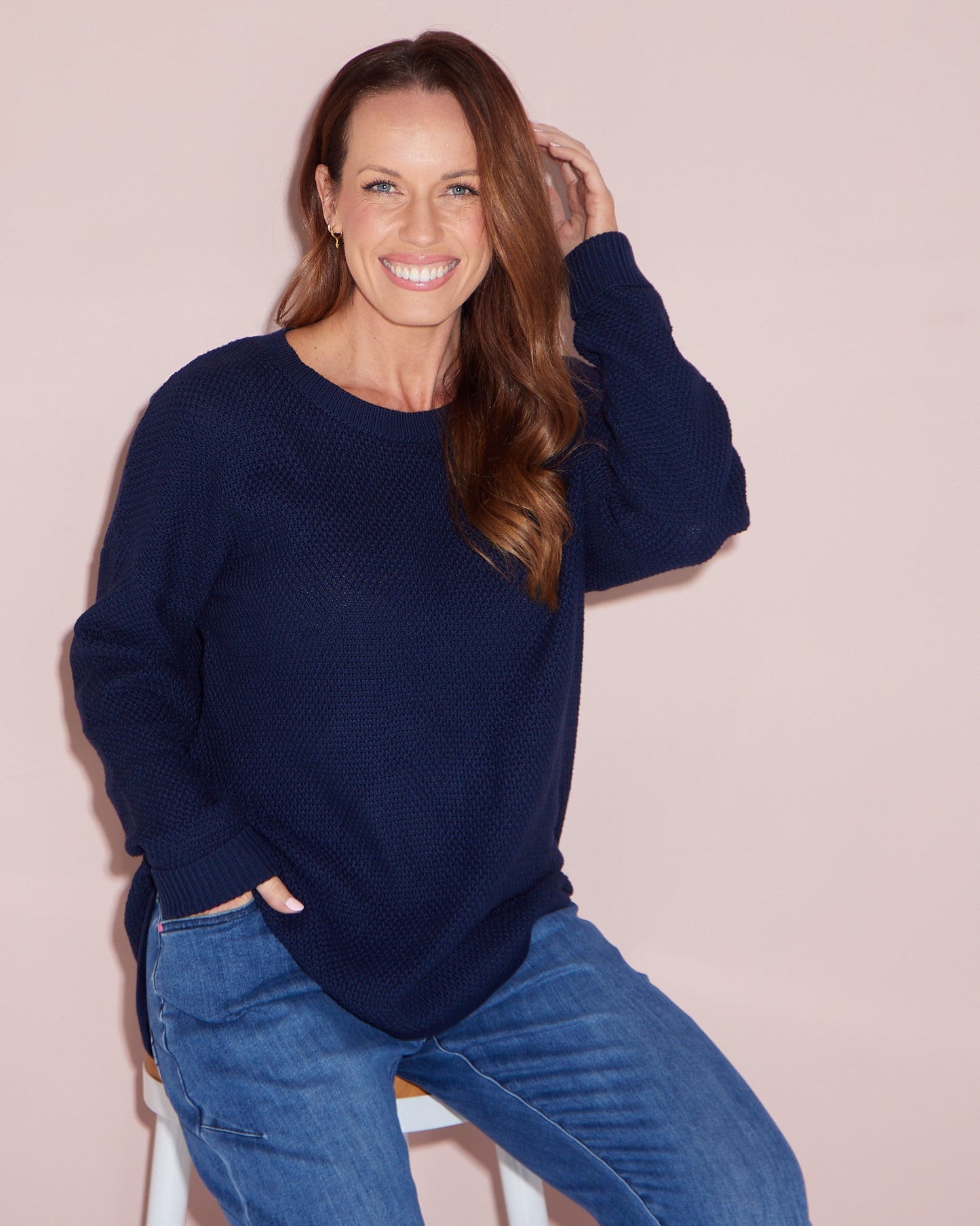 Brenda Waffle Knit - Navy