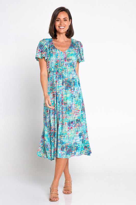 Brighton Dress - Aqua Raspberry Dapple