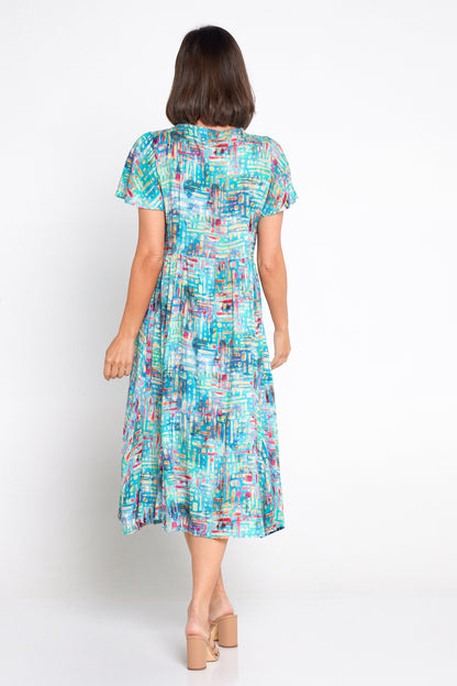 Brighton Dress - Aqua Raspberry Dapple