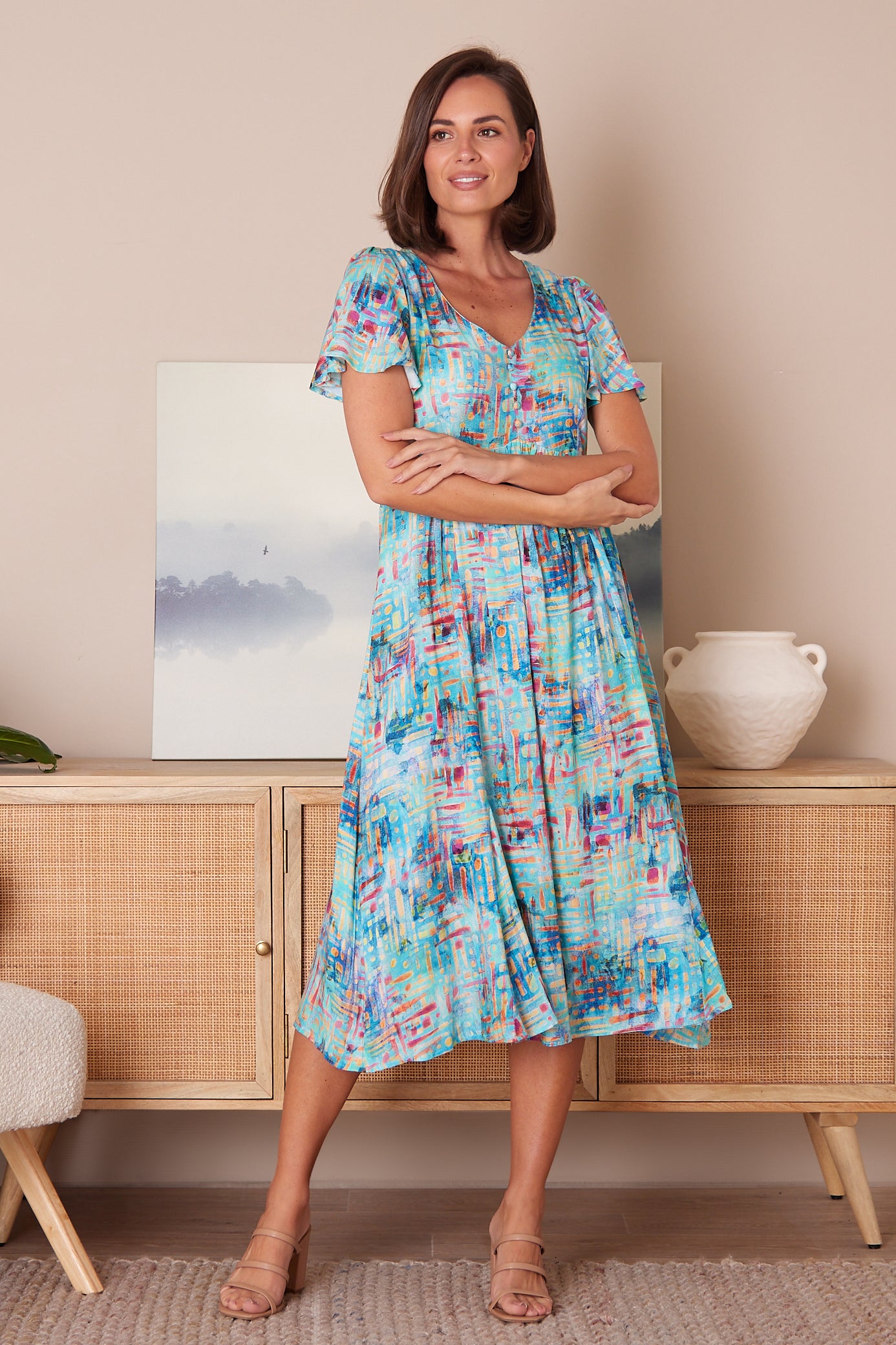 Brighton Dress - Aqua Raspberry Dapple