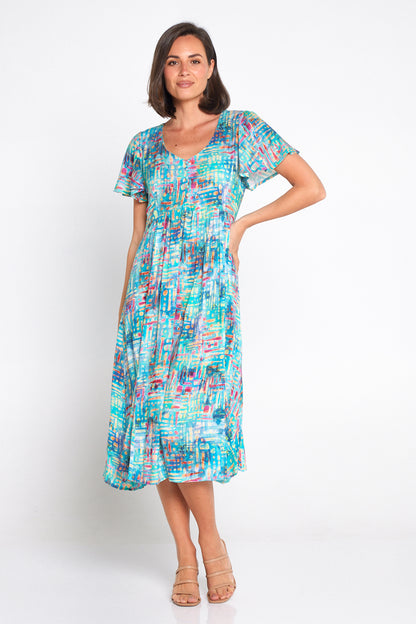 Brighton Dress - Aqua Raspberry Dapple