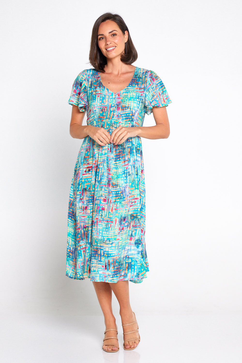 Brighton Dress - Aqua Raspberry Dapple