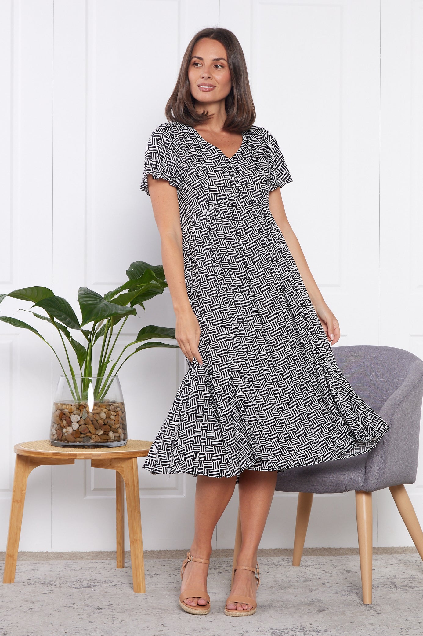 Brighton Dress - Monochrome Maze