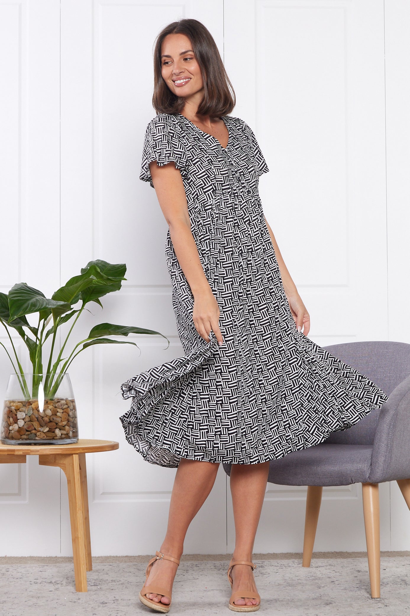 Brighton Dress - Monochrome Maze