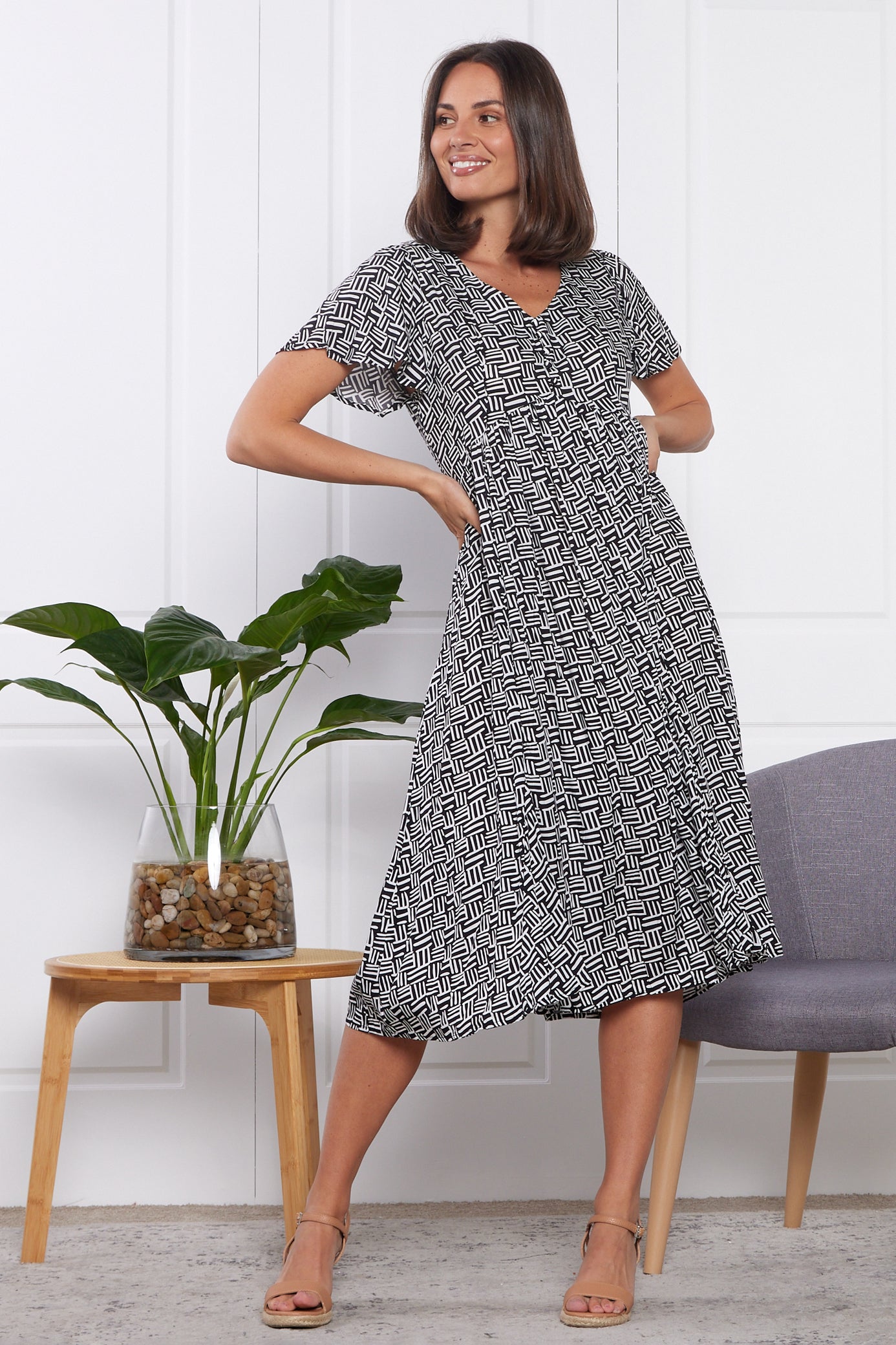 Brighton Dress - Monochrome Maze