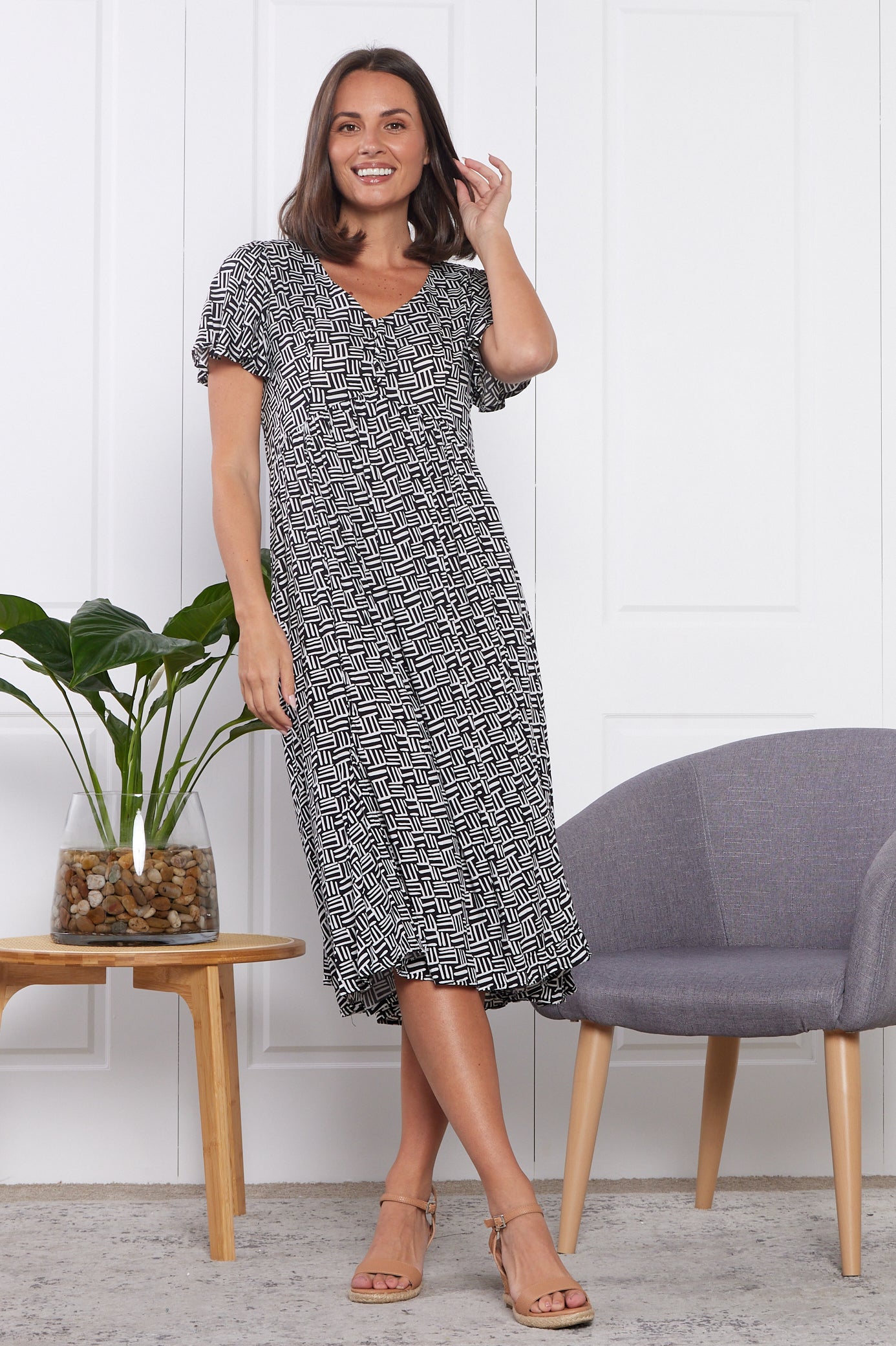 Brighton Dress - Monochrome Maze