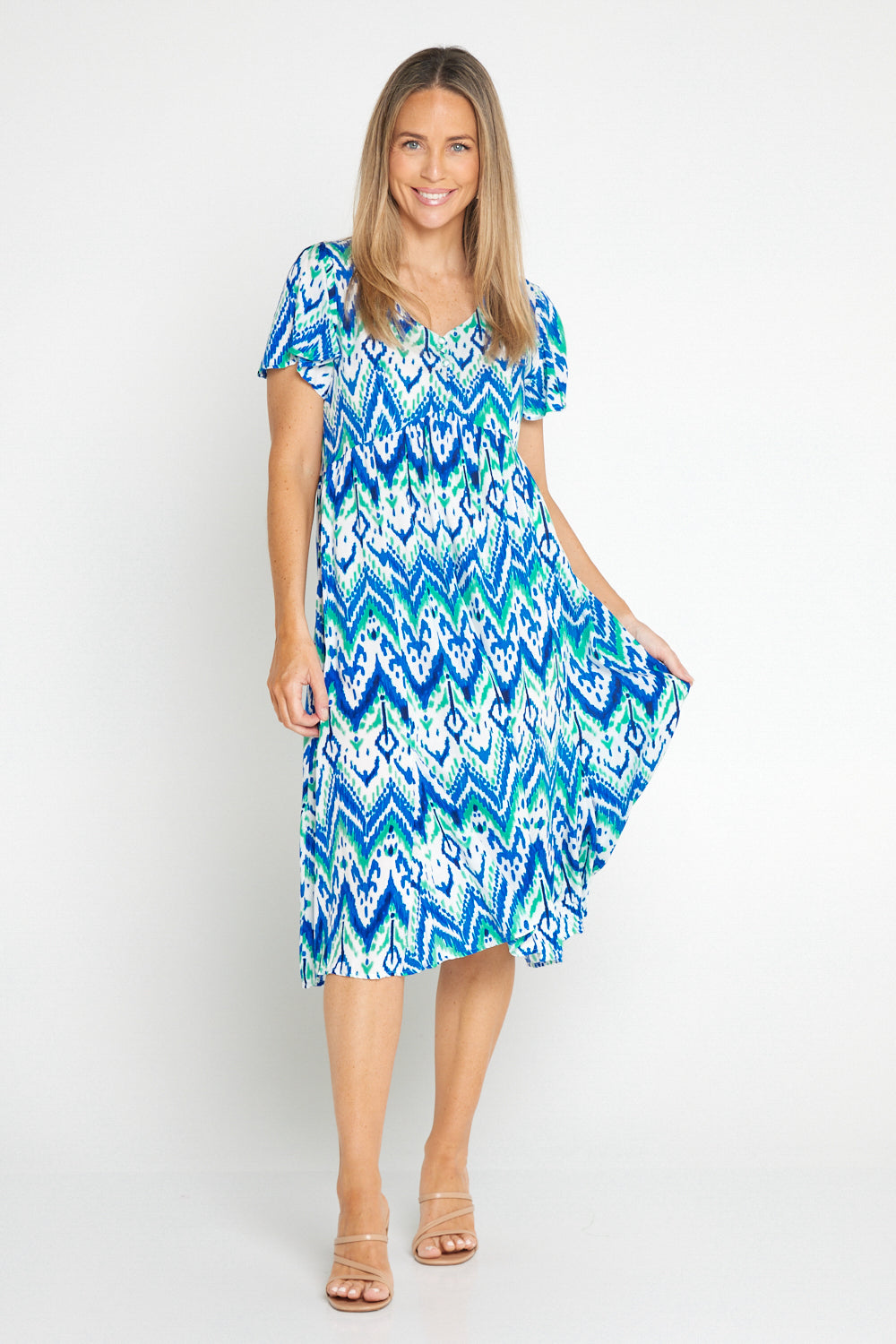 Brighton Dress - Royal/Mint Ikat