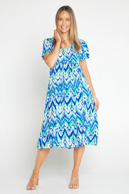 Brighton Dress - Royal/Mint Ikat