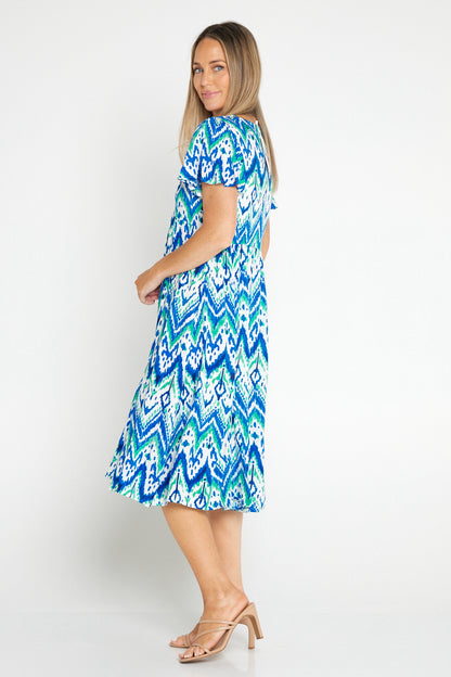 Brighton Dress - Royal/Mint Ikat