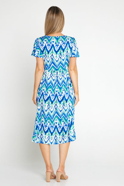 Brighton Dress - Royal/Mint Ikat