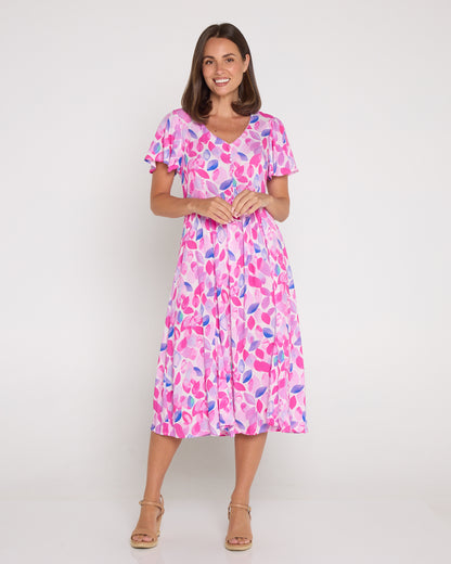 Brighton Dress - Fuchsia Leaves