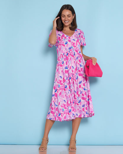 Brighton Dress - Fuchsia Leaves
