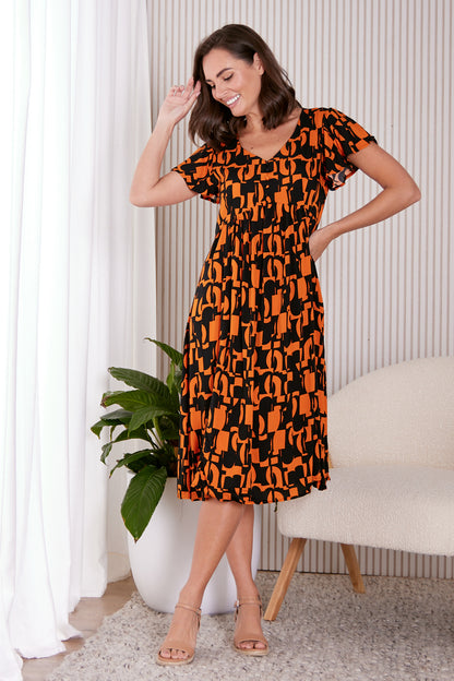 Brighton Dress - Orange/Black Midcentury