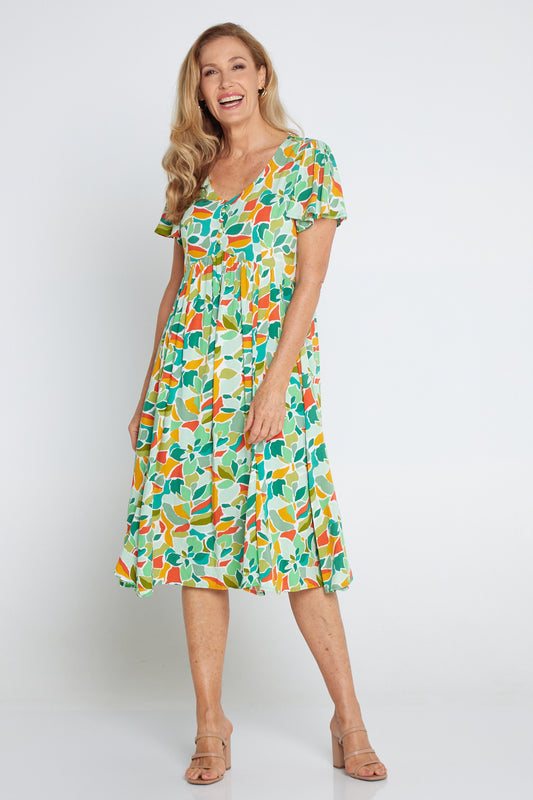 Brighton Dress - Emerald/Orange Botanical