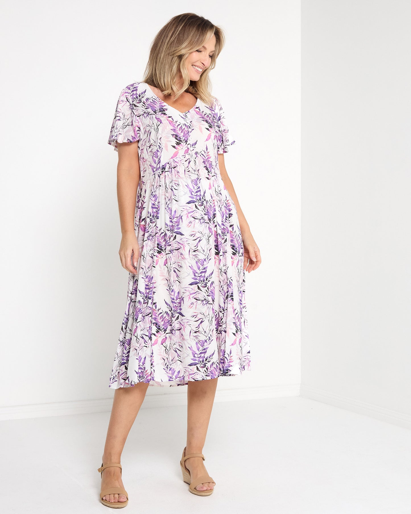 Cornwall Dress - Purple Leaf