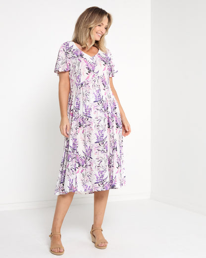 Cornwall Dress - Purple Leaf