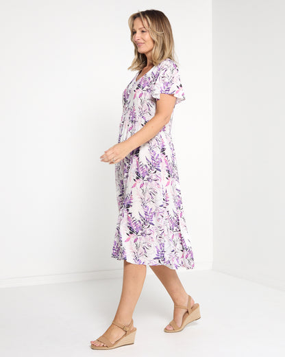 Cornwall Dress - Purple Leaf