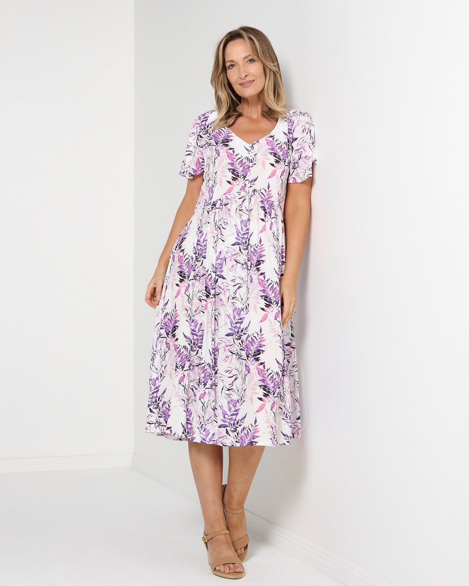 Cornwall Dress - Purple Leaf
