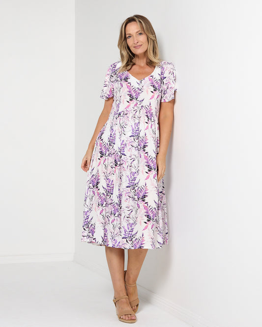 Cornwall Dress - Purple Leaf