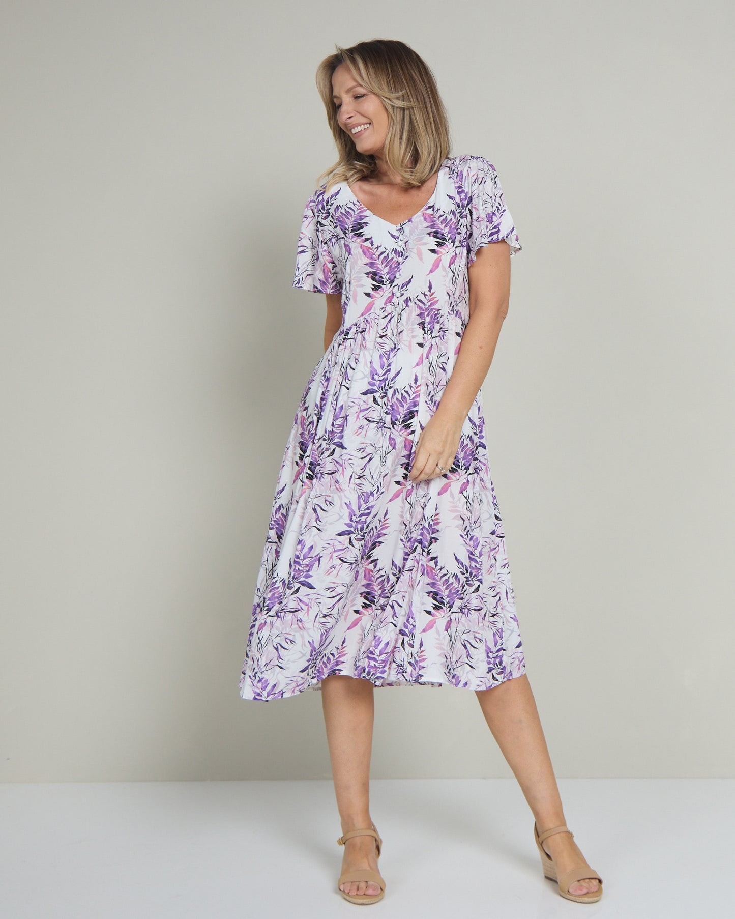 Cornwall Dress - Purple Leaf