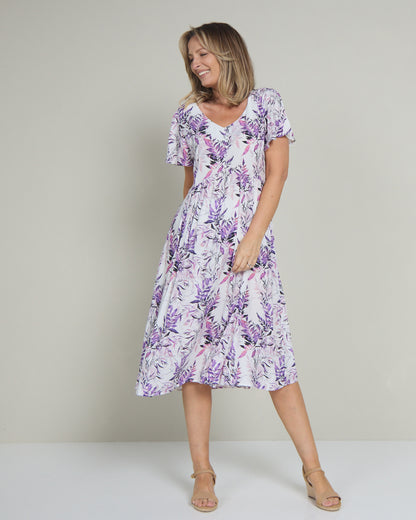 Cornwall Dress - Purple Leaf