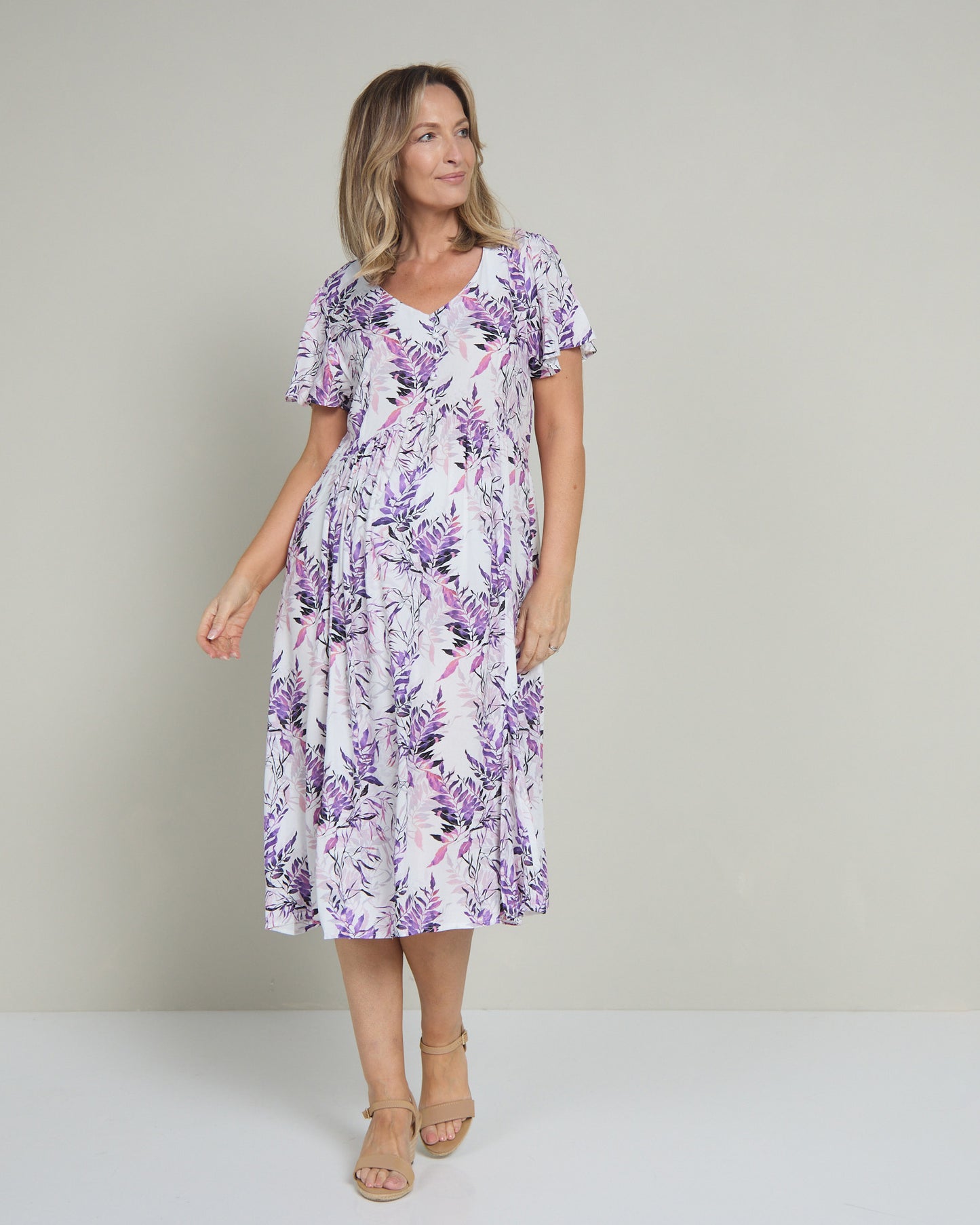 Cornwall Dress - Purple Leaf
